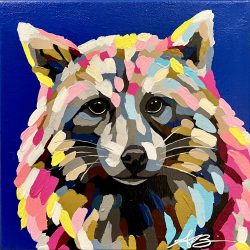 “Rosie” raccoon; 10”x10”; $250