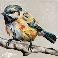 “Midge” chickadee; 6”x6”; $200