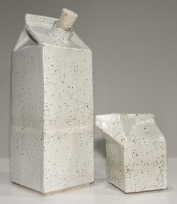 Set of two ceramic milk cartons; $125