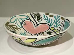 Large, low modern floral bowl; $225
