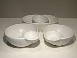 Thrown embedded snack bowls; $45 (two compartment) and $55 (three compartment)