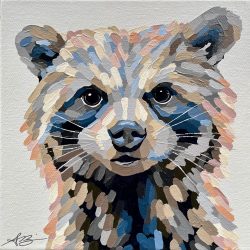 “Smudge” raccoon; 10”x10”; SOLD
