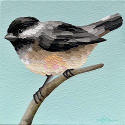 “Tilly” chickadee; 8”x8”; SOLD